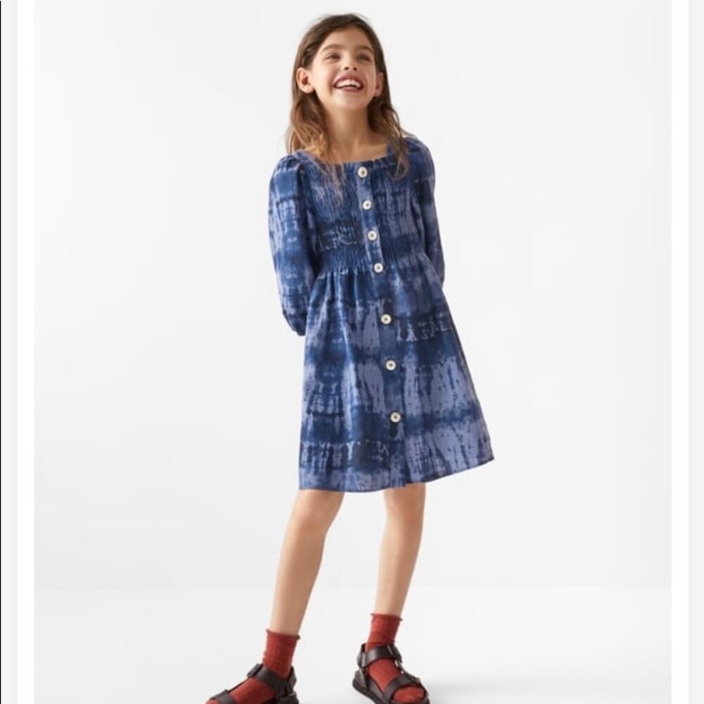 Zara girls blue smocked tie dye button front dress size 13/14 NWT - Picture 1 of 7